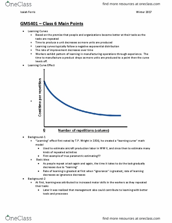 GMS 401 Lecture Notes - Lecture 6: Exponential Distribution, Estimation Theory, Shared Experience thumbnail