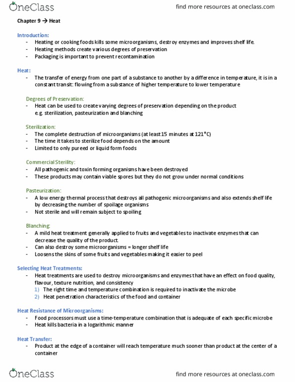 NU FS100 Chapter Notes - Chapter 9: Pasteurization, Microorganism, Aseptic Processing thumbnail