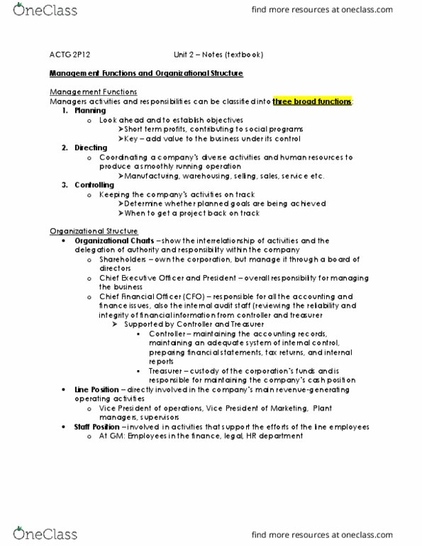 ACTG 2P12 Chapter Notes - Chapter 2: Financial Statement, Internal Audit, Internal Control thumbnail