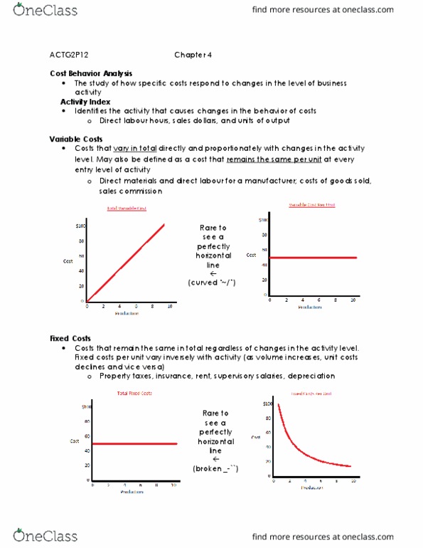 ACTG 2P12 Chapter Notes - Chapter 4: Fixed Cost, Variable Cost thumbnail