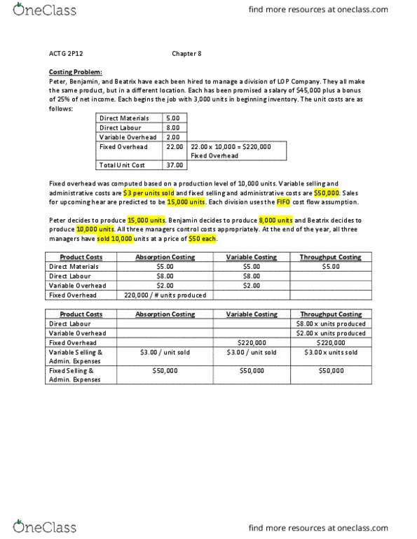 ACTG 2P12 Chapter Notes - Chapter 8: Total Absorption Costing, Finished Good thumbnail