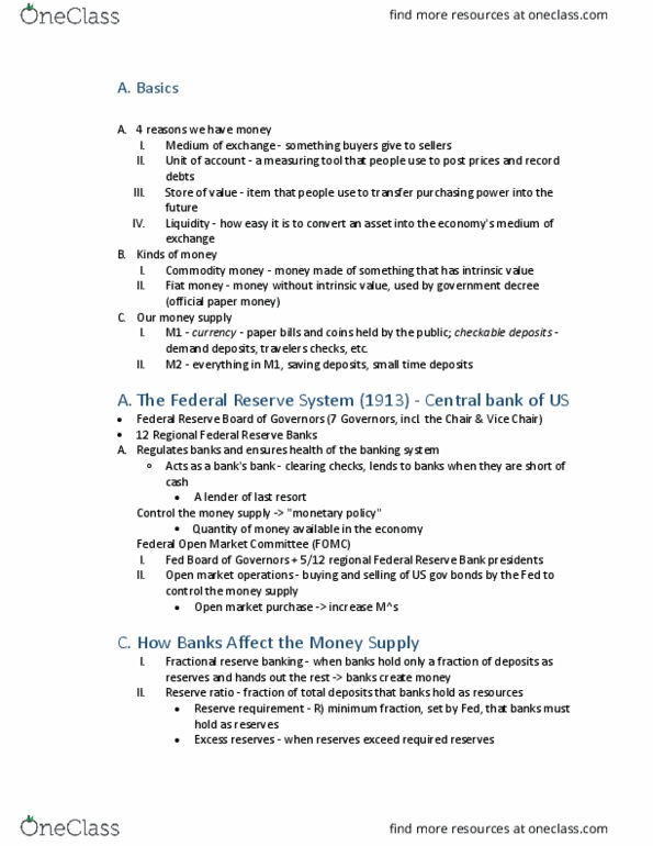 ECN 001B Lecture Notes - Lecture 16: Federal Open Market Committee, Open Market Operation, Commodity Money thumbnail