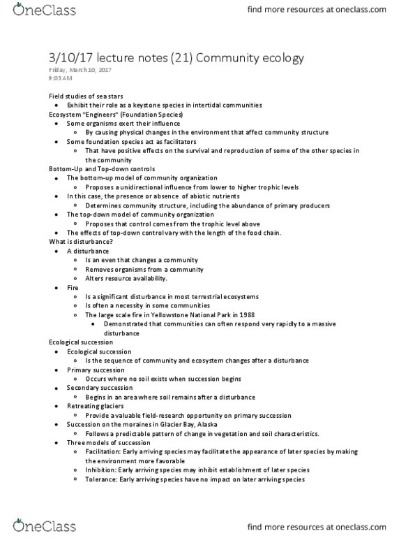 BILD 3 Lecture Notes - Lecture 21: Foundation Species, Insular Biogeography, Keystone Species thumbnail