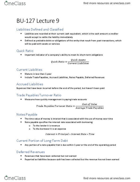 BU127 Lecture Notes - Lecture 9: Current Liability, Cash Flow thumbnail