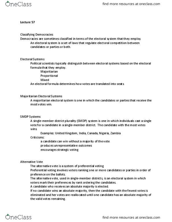 CPO-2002 Lecture Notes - Lecture 57: Instant-Runoff Voting, Tactical Voting thumbnail