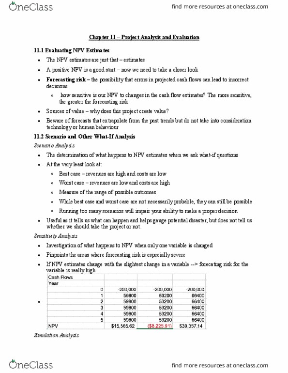 FINE 2000 Chapter Notes - Chapter 11: Monte Carlo Method, Operating Cash Flow, Scenario Analysis thumbnail