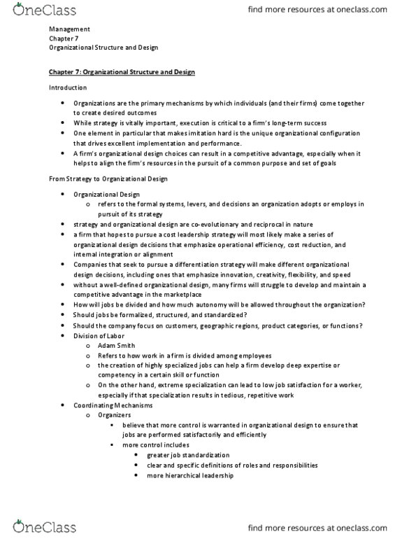 MGMT 310 Chapter Notes - Chapter 7: Job Satisfaction, Cost Leadership, Skill thumbnail