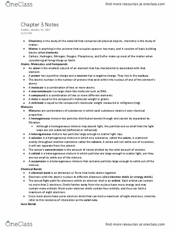 BIO 2401 Lecture Notes - Lecture 3: Electron Shell, Sodium Bicarbonate, Ionic Compound thumbnail