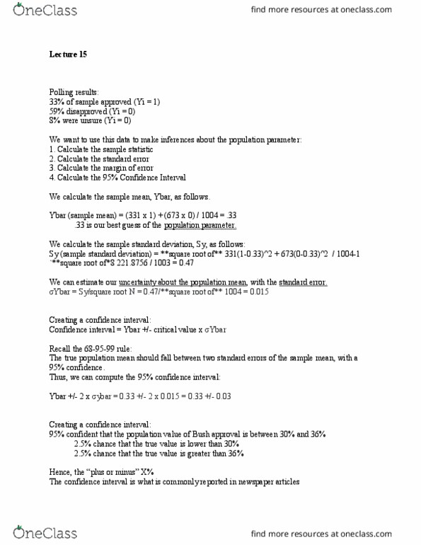 POS 3713 Lecture Notes - Lecture 15: Statistical Parameter, Confidence Interval, Statistic thumbnail