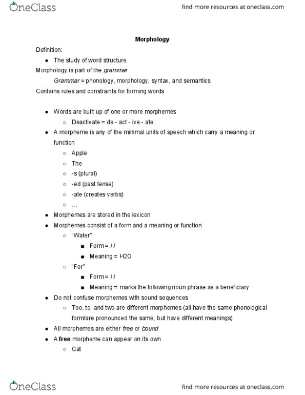 LING101 Lecture Notes - Lecture 5: Bound And Unbound Morphemes, Circumfix, Fax thumbnail