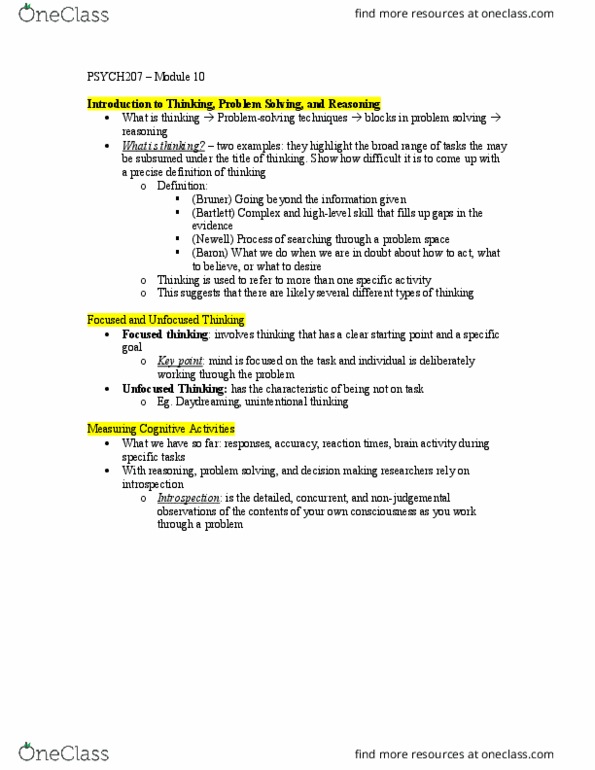 PSYCH207 Lecture Notes - Lecture 10: Mental Model, Deductive Reasoning, Long-Term Memory thumbnail