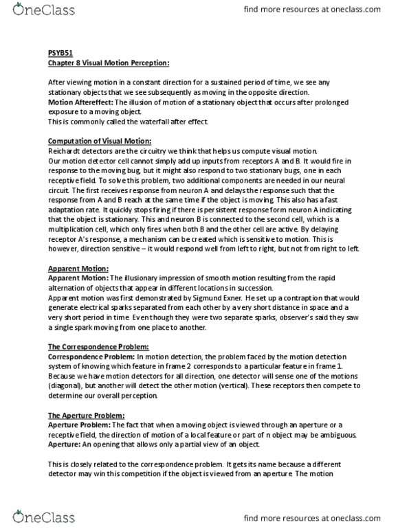 PSYB51H3 Chapter Notes - Chapter 8: Nystagmus, Color Vision, Akinetopsia thumbnail