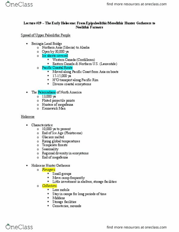 ANT101H5 Lecture Notes - Lecture 19: Environmental Determinism, Paleo-Indians, Sedentism thumbnail