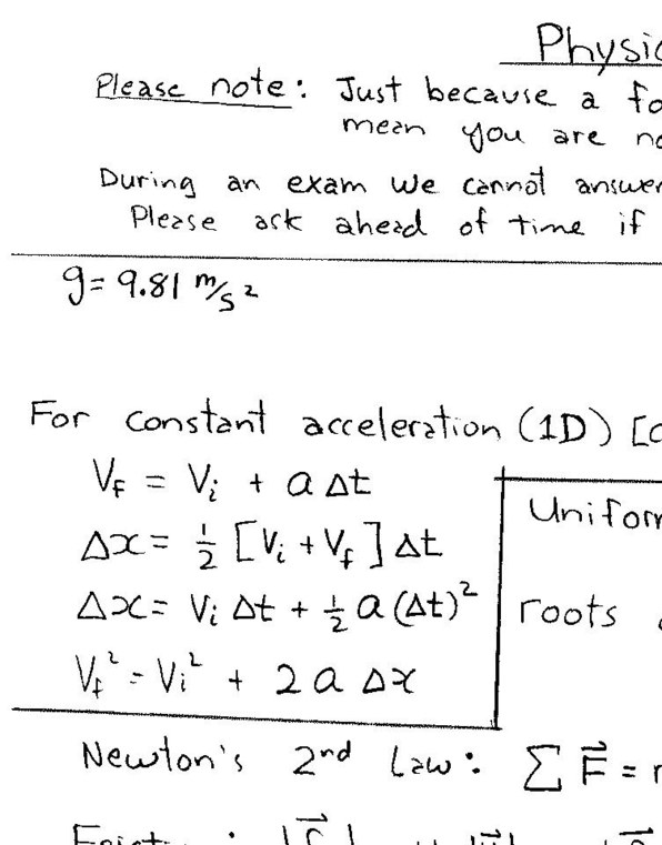physics 101 uiuc formula sheet