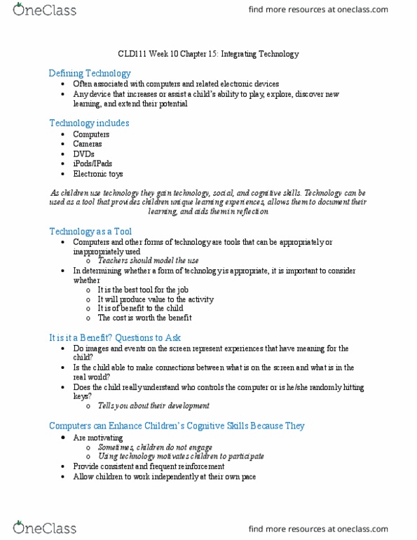 CLD 111 Lecture Notes - Lecture 10: Environmental Design thumbnail