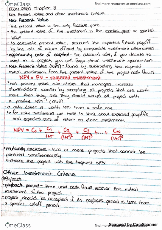 ECON 2560 Chapter Notes - Chapter 8: European Credit Transfer And Accumulation System, Net Present Value, Opportunity Cost thumbnail