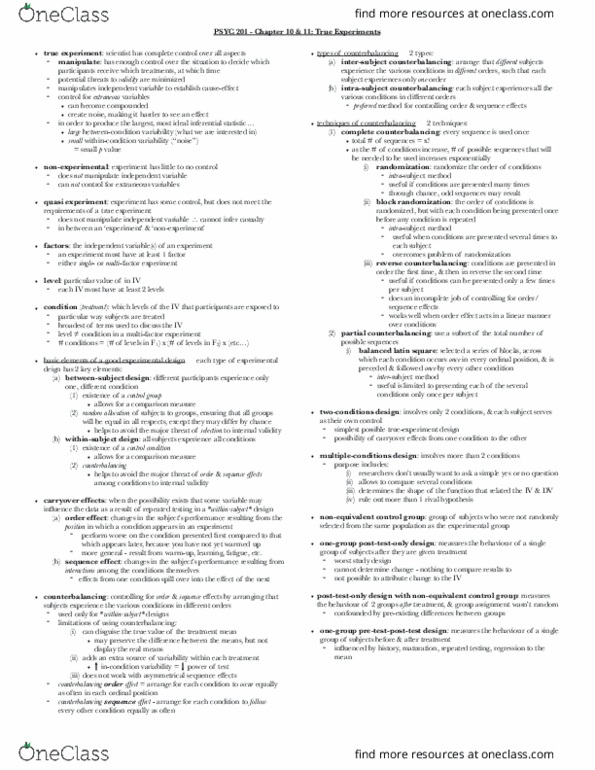 PSYC 201 Chapter Notes - Chapter 10, 11: Latin Square, Internal Validity, Complement Factor B thumbnail