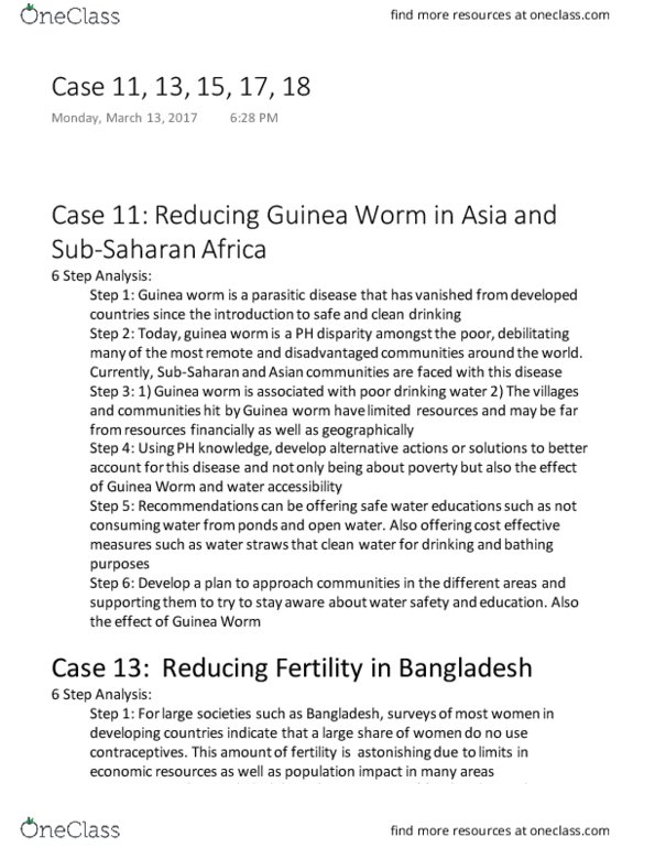 PUBHLTH 2 Lecture Notes - Lecture 13: Monosaccharide, Sub-Saharan Africa, Parasitic Disease thumbnail