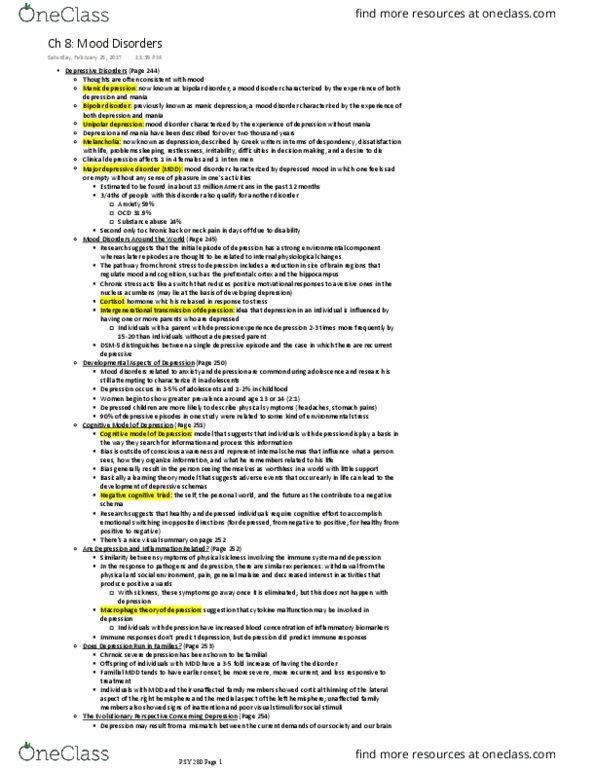 PSY 280 Chapter Notes - Chapter 8: Electromagnetic Coil, Cyclothymia, Psychomotor Agitation thumbnail