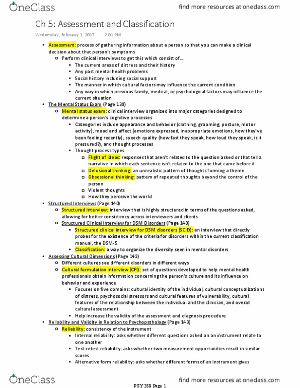 PSY 280 Chapter Notes - Chapter 5: World Health Organization, Hypomania, Ecological Validity thumbnail