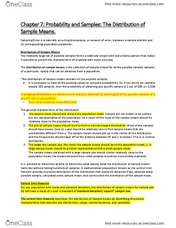 PSYC 2021 Lecture Notes - Lecture 7: Standard Deviation, Standard Error, Statistic thumbnail