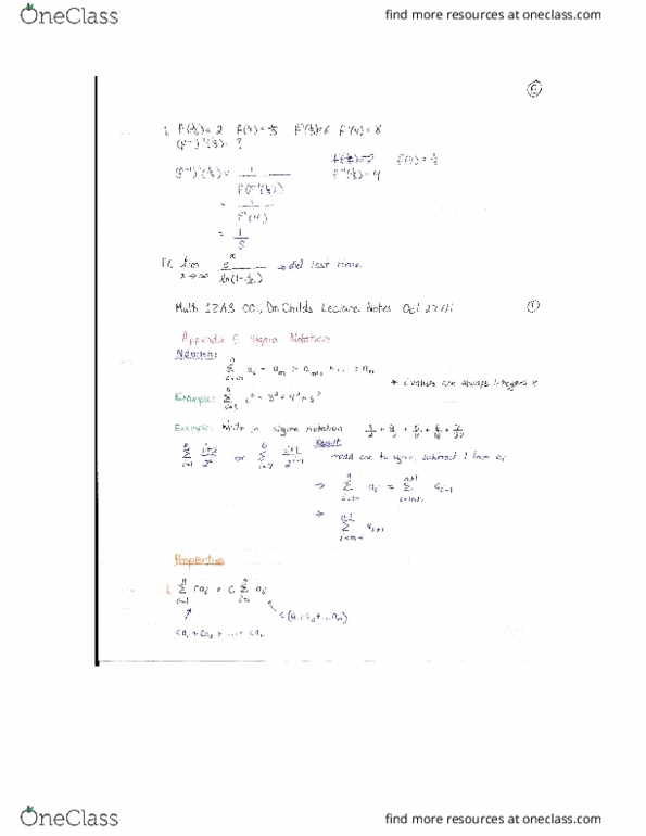 MATH 1ZA3 Lecture 16: Math 1ZA3 C01, Dr. Childs Lecture Notes Oct. 27 thumbnail