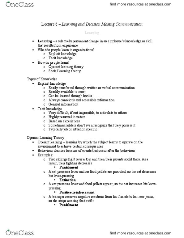 Management and Organizational Studies 2181A/B Lecture Notes - Lecture 6: Anchoring, Loss Aversion, Videotelephony thumbnail
