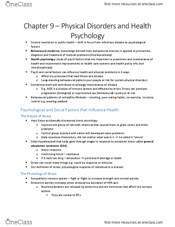 Psychology 2030A/B Chapter Notes - Chapter 9: Blood Sugar, Progressive Muscle Relaxation, Antigen thumbnail