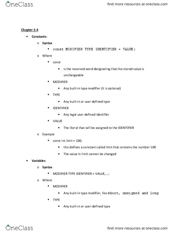 COMP 206 Chapter Notes - Chapter 3.4: Scanf Format String, Reserved Word, Standard Streams thumbnail