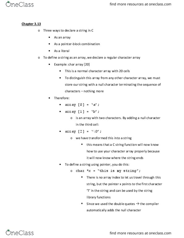 COMP 206 Chapter Notes - Chapter 3.13: String Literal, Null Character, C String Handling thumbnail