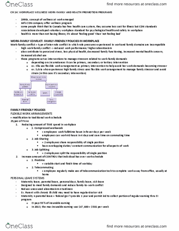 Management and Organizational Studies 3344A/B Chapter Notes - Chapter 14: Fide, Psychoeducation, Flextime thumbnail