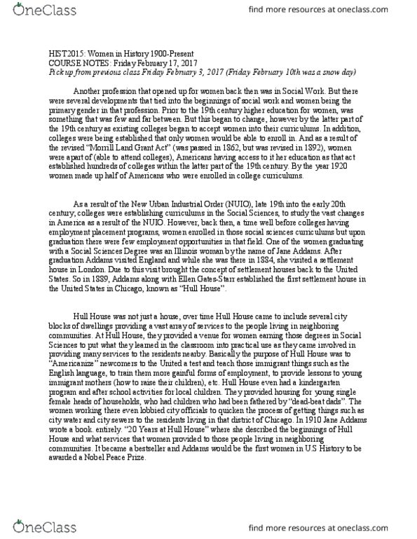 HIST 2015 Lecture Notes - Lecture 3: Elizabeth Cady Stanton, Advantageous, Jane Addams thumbnail