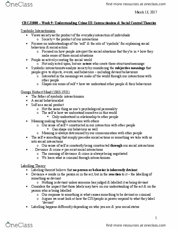 CRCJ 1000 Lecture Notes - Lecture 9: Internal Control, Social Disorganization Theory, Juvenile Delinquency thumbnail