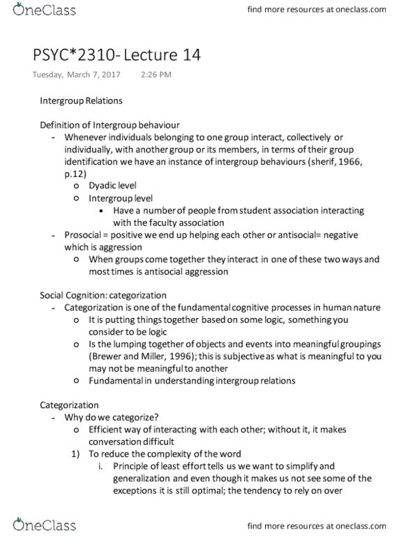 PSYC 2310 Lecture Notes - Lecture 14: Critical Thinking, Relative Deprivation, Henri Tajfel thumbnail