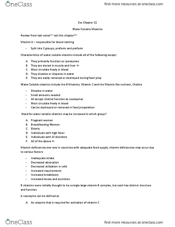 ESS 3 Lecture Notes - Lecture 2: Pyridoxine, Neural Tube Defect, Kidney Stone Disease thumbnail