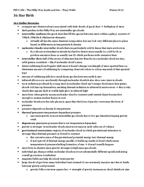 PHYS 183 Chapter Notes - Chapter 16: Accretion Disk, Radiation, Main Sequence thumbnail