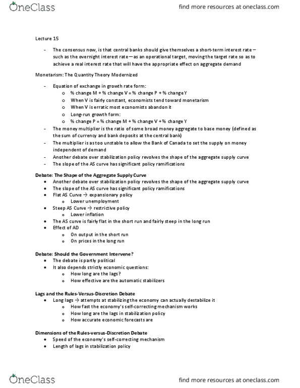 ECO 1302 Lecture Notes - Lecture 15: Business Cycle, Real Interest Rate, Monetarism thumbnail