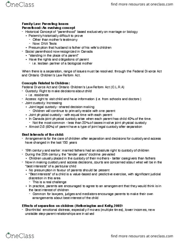 LAW 201 Lecture Notes - Lecture 9: Init, Joint Custody, Child Custody thumbnail