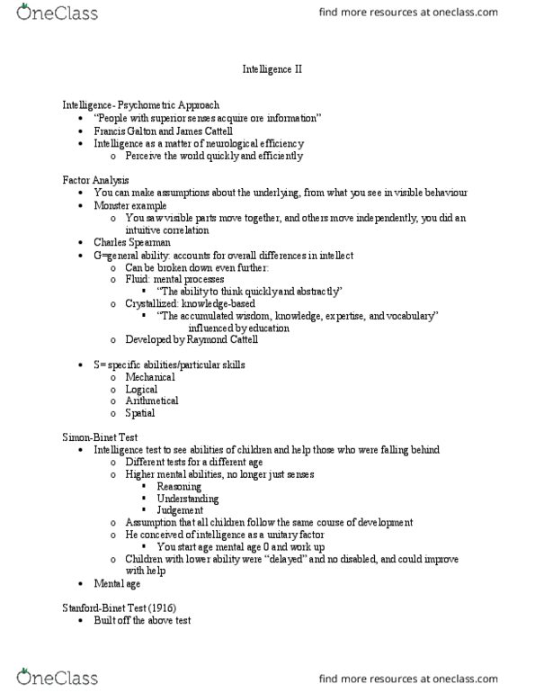 PSYC 100 Lecture Notes - Lecture 8: Theory Of Multiple Intelligences, Flynn Effect, Raymond Cattell thumbnail