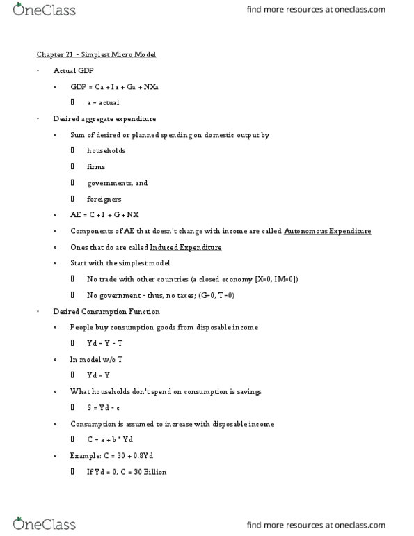 EC140 Chapter Notes - Chapter 21: Autonomous Consumption, Consumption Function, Autarky thumbnail