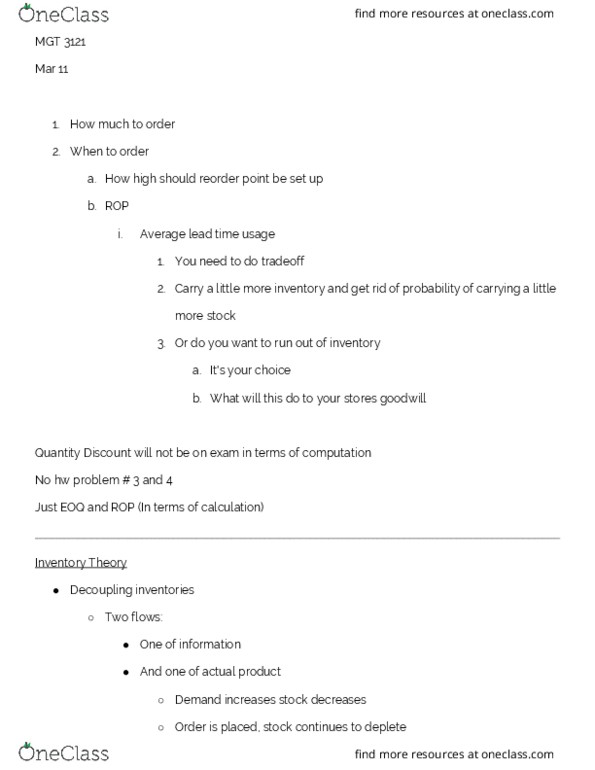 MGT 3121 Chapter Notes - Chapter Chapter 18: Customer Satisfaction, Inventory Theory, Purchase Order thumbnail