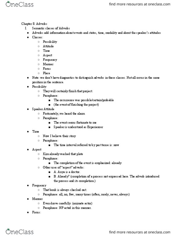 LING 100 Lecture Notes - Lecture 6: Separable Verb, Adverbial Phrase, Part Of Speech thumbnail