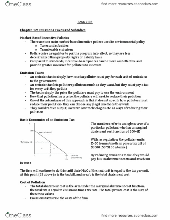 ECON 2J03 Lecture Notes - Lecture 12: Opportunity Cost, Ecotax, Marginal Cost thumbnail