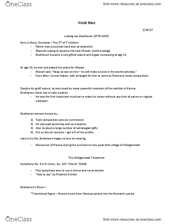 MUS 21111 Lecture Notes - Lecture 9: Fidelio, Heiligenstadt Testament, Friedrich Schiller thumbnail