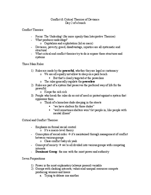 Sociology 2259 Lecture Notes - False Consciousness, Conflict Theories, Class Conflict thumbnail