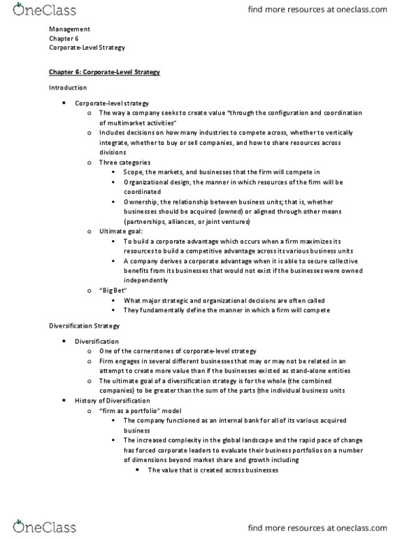 MGMT 310 Chapter Notes - Chapter 6: Outsourcing, Market Power, Vertical Integration thumbnail