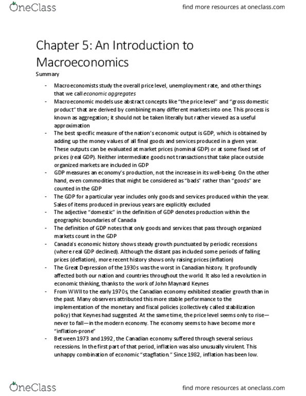 ECO 1302 Chapter Notes - Chapter 5: John Maynard Keynes, Aggregate Demand, Aggregate Supply thumbnail