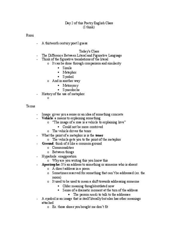 English 2230F/G Lecture Notes - Free Verse, Extended Metaphor, Westron thumbnail