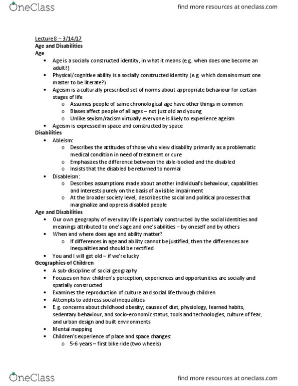 Geography 2410A/B Lecture Notes - Lecture 8: Childhood Obesity, Urban Design, Ageism thumbnail