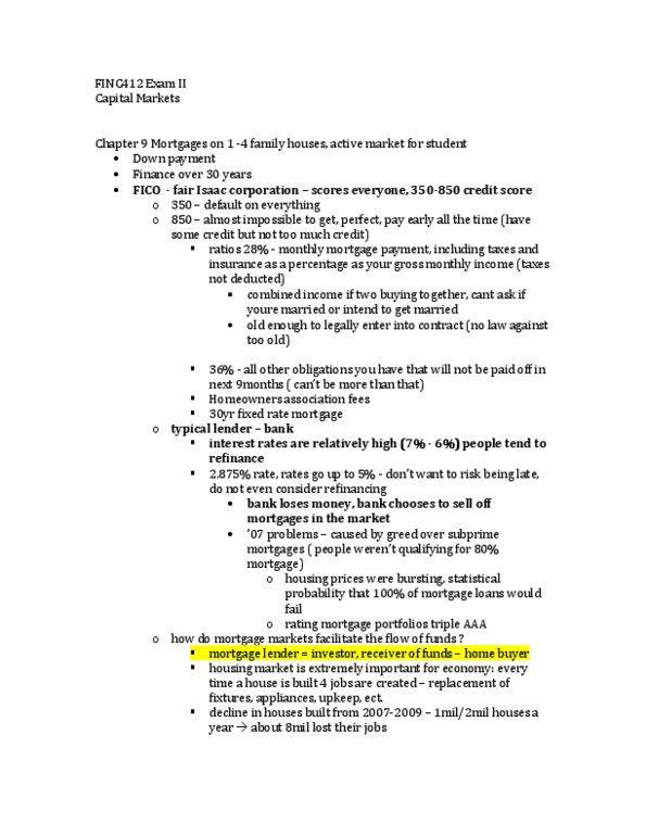 FINC412 Lecture 3: FINC412 EXAM 2Financial Markets Notes thumbnail